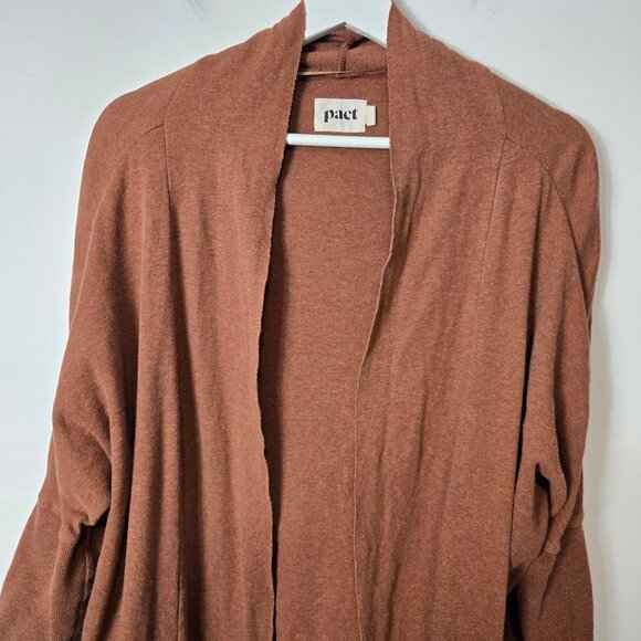 Pact Size S/M 100% Organic Cotton Open Front Airplane Cardigan Bake Clay Brown - Picture 3 of 10